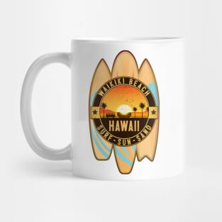 Surf Waikiki Beach Hawaii Surfing Surfboard Shaka Hang Loose Mug